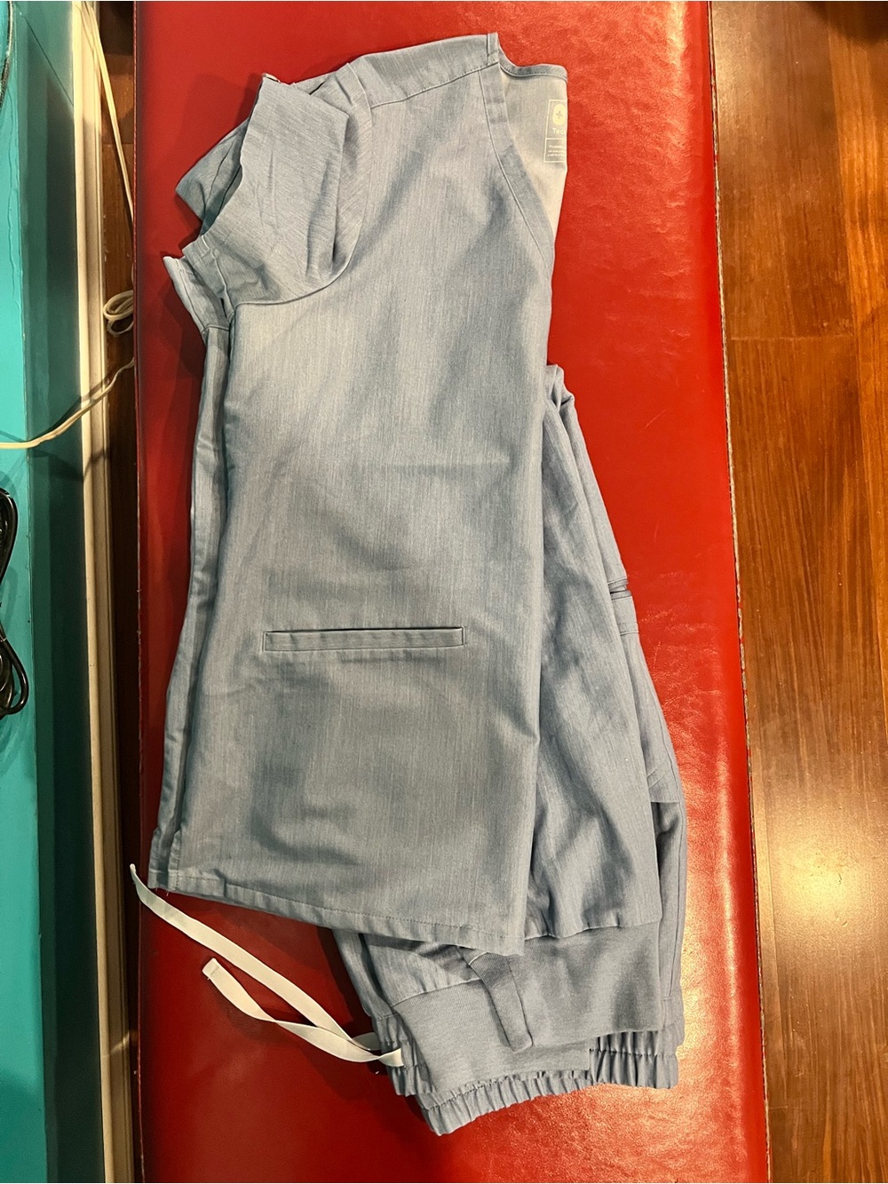 Figs Light Blue Graphite Medical Scrub Set - Top and Drawstring Pants